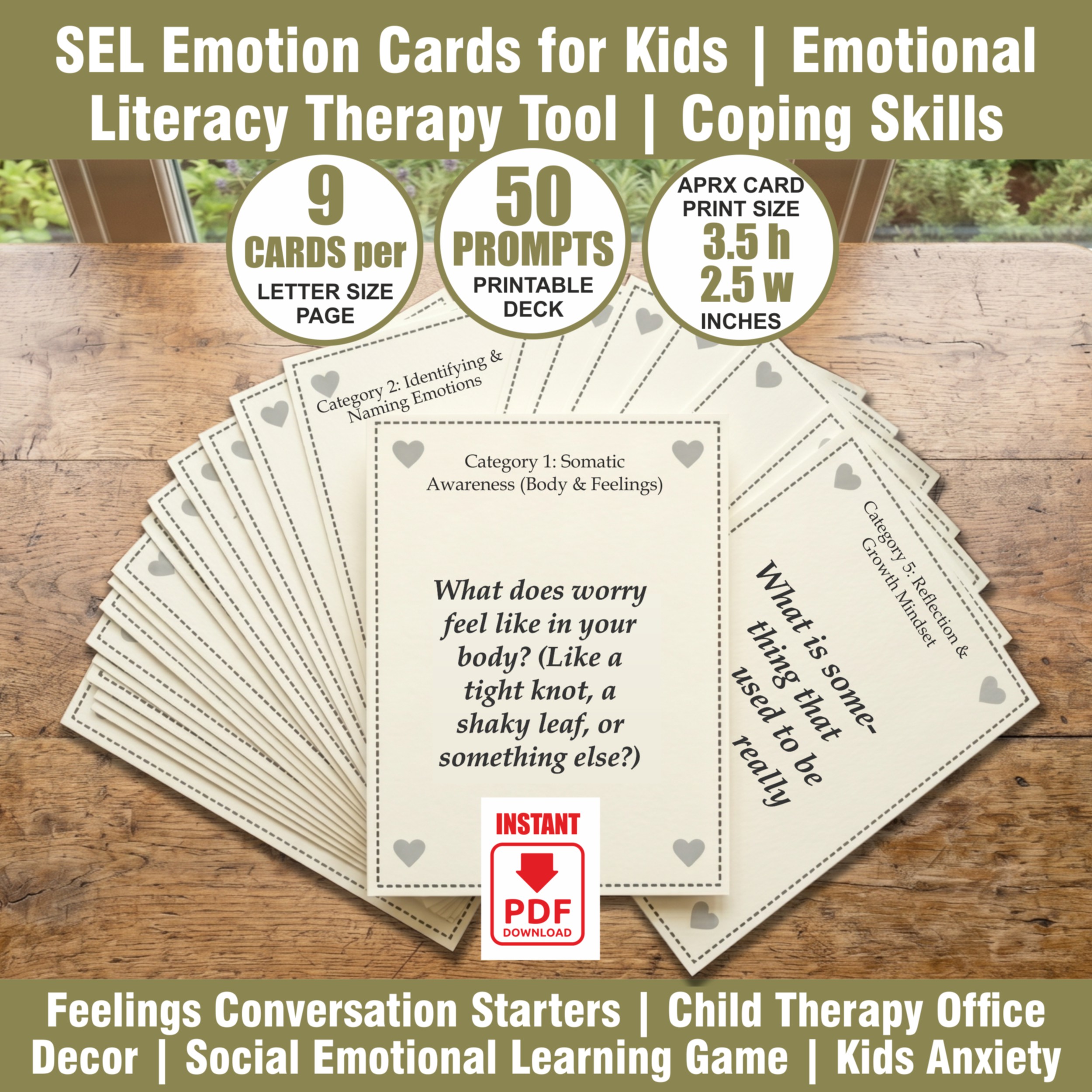 SEL Emotion Cards for Kids | Emotional Literacy Therapy Tool | Coping Skills Deck | Calming Printables